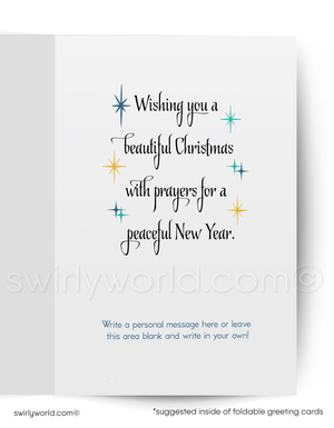 Vintage Christmas Card – Mid-Century Modern Guadalupe Virgin Mary Aqua Green Design