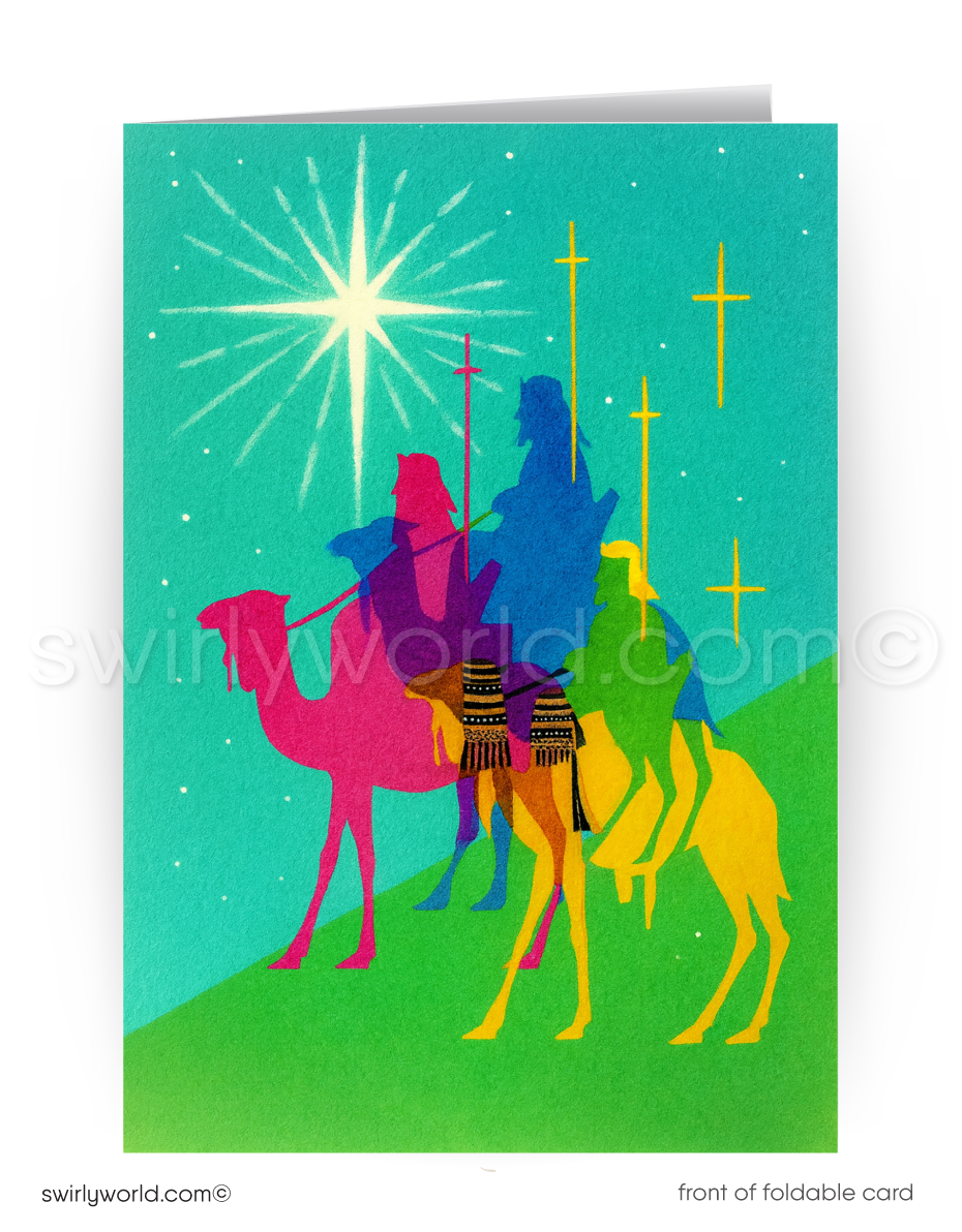 Mid Century Modern Christmas Card – Vintage Holiday Cards with Three Kings Design in Classic MCM Colors
