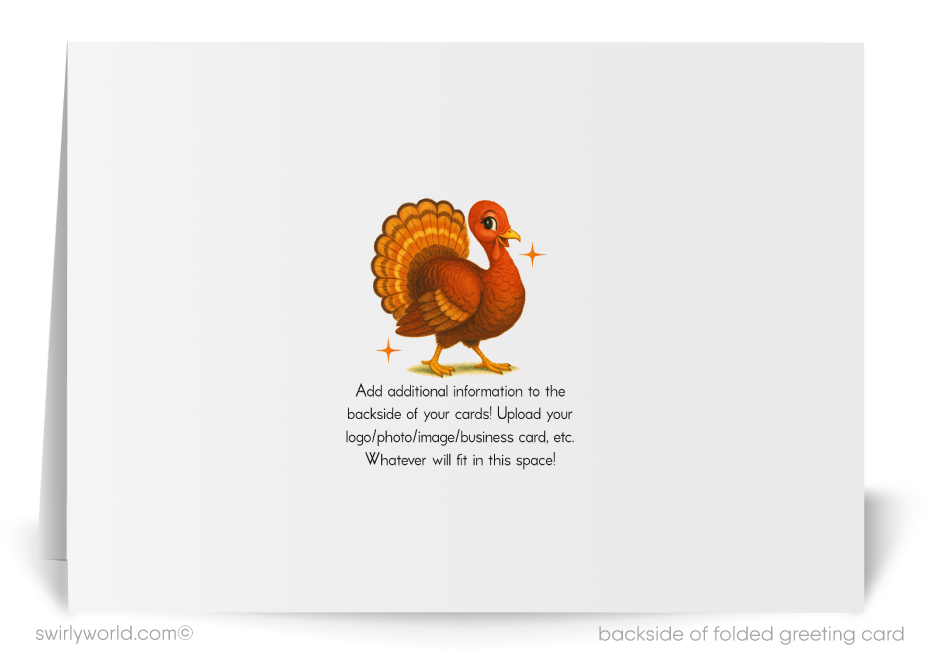 Greeting card with a turkey illustration on a white background