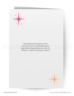 Mid Century Modern Christmas Card – Vintage Pink Atomic Holiday Design with Starbursts