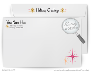 Swirly World holiday greeting card with envelope and address label