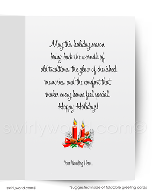 Holiday card with candles and text on a white background