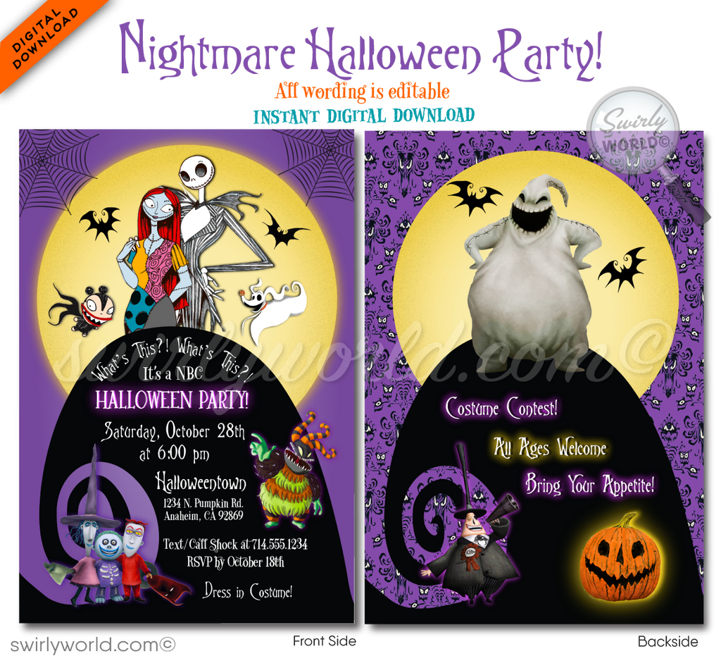 Jack and Sally Skellington Nightmare Before Christmas Halloween Party Invitation Digital Evite