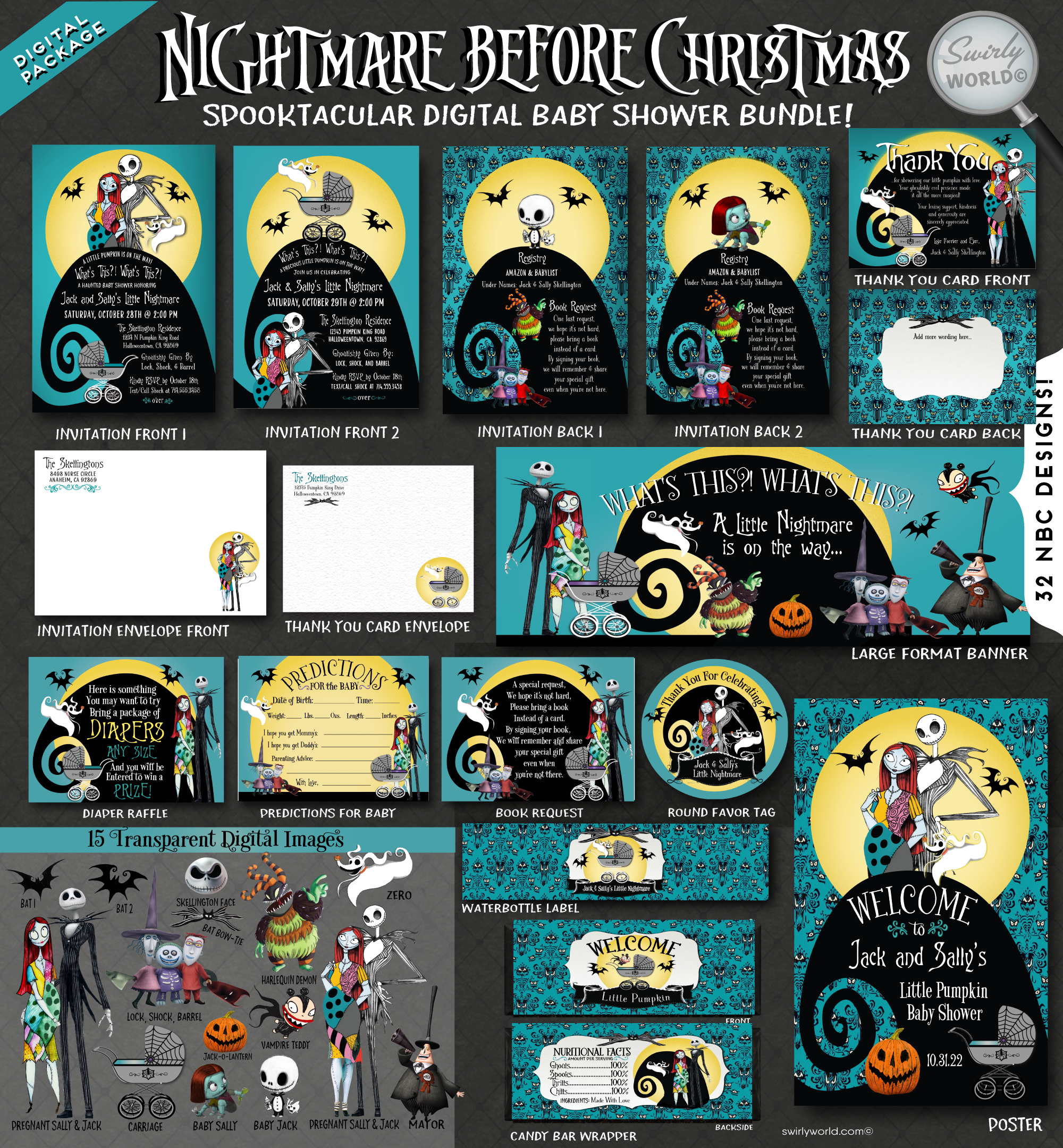 Nightmare Before Christmas Halloween Baby Shower Digital Download Bundle Set