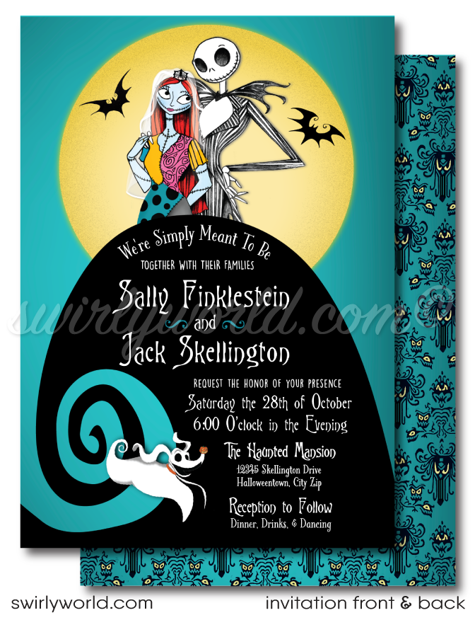 Goth Jack & Sally Skellington NBC Nightmare Before Christmas Digital Download Wedding Invite and RSVP card Bundle