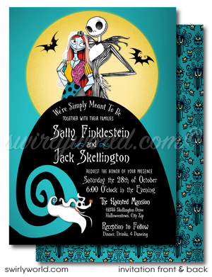 Nightmare Before Christmas Jack and Sally NBC Gothic Halloween Printed Wedding Invitations
