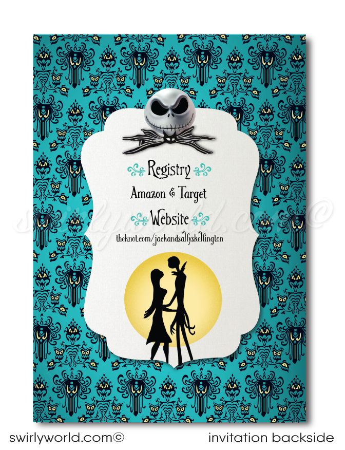 Nightmare Before Christmas Jack and Sally NBC Gothic Halloween Printed Wedding Invitations