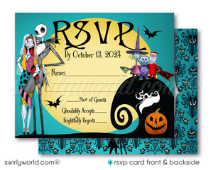 Nightmare Before Christmas Jack and Sally NBC Gothic Halloween Printed Wedding Invitations and RSVP cards