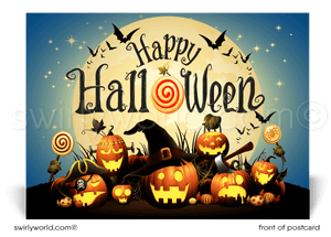 Cute, non-scary corporate company business Halloween Postcards. From the Office pumpkins happy halloween postcard images