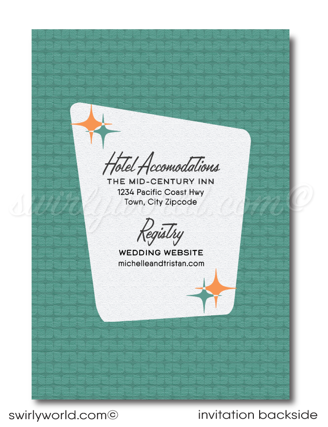 Retro Atomic MCM Mid-Century Mod Wedding Invite & RSVP Card Digital Download