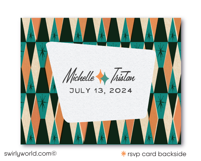 Retro Atomic MCM Mid-Century Mod Wedding Invite & RSVP Card Digital Download