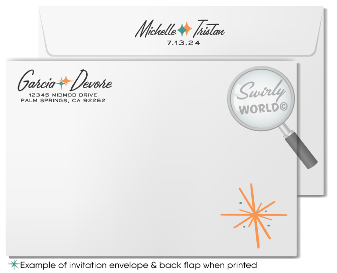Retro Atomic MCM Mid-Century Mod Wedding Invite & RSVP Card Digital Download