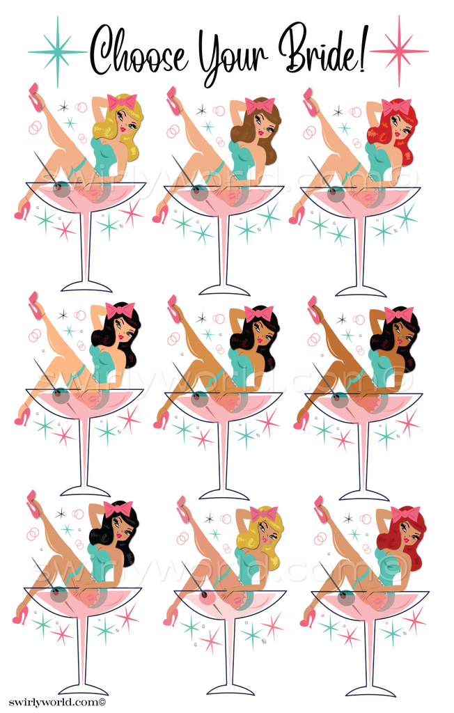 Aqua and Powder Pink Rockabilly Pin-up Girl Bachelorette Party Invitation Digital Download