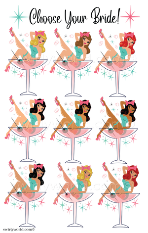Aqua and Powder Pink Rockabilly Pin-up Girl Bachelorette Party Invitation Digital Download