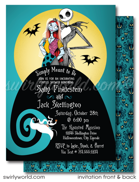 Nightmare Before Christmas NBC Jack and Sally Skellington Couples Bridal Shower Invitations