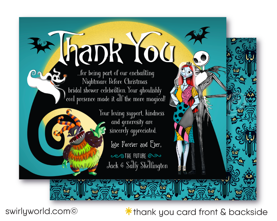 Nightmare Before Christmas NBC Jack and Sally Skellington Couples Bridal Shower Invitation Thank You Cards