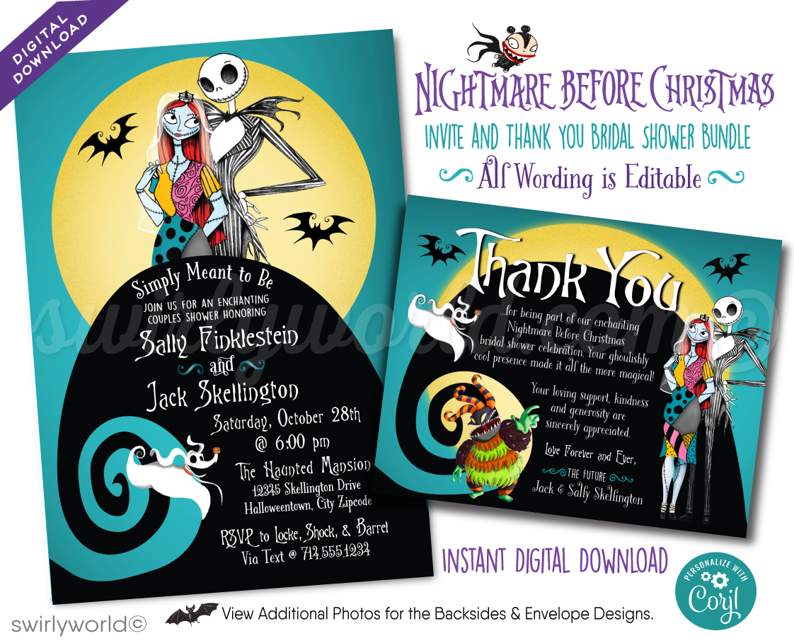 Nightmare Before Christmas Jack and Sally Couples' Bridal Shower Invitation and Thank You Card Digital Download
