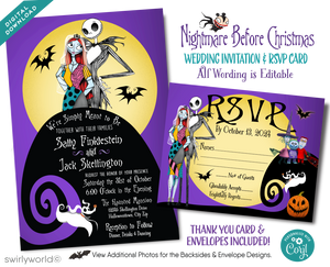 Purple Jack & Sally Skellington NBC Nightmare Before Christmas Wedding Invite RSVP Card and envelope Digital Bundle