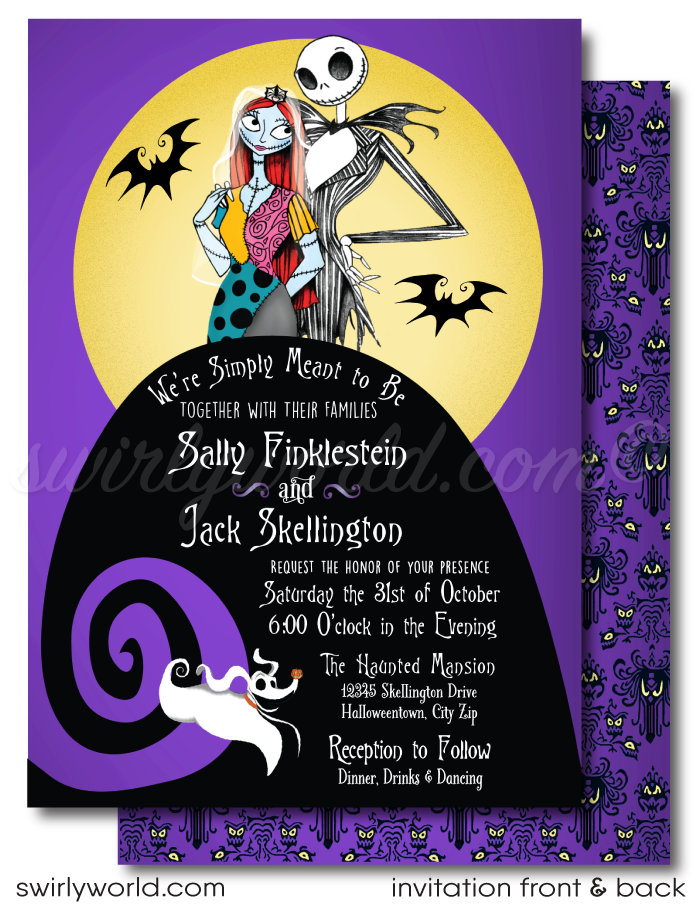 Purple Jack & Sally Skellington NBC Nightmare Before Christmas Wedding Invite RSVP Card and envelope Digital Bundle