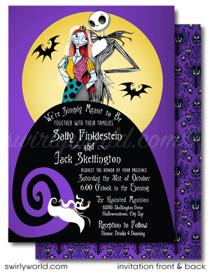 Jack and Sally Skellington Nightmare Before Christmas NBC Printed Wedding Invitations