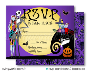 Purple Jack & Sally Skellington NBC Nightmare Before Christmas Wedding Invite RSVP Card and envelope Digital Bundle