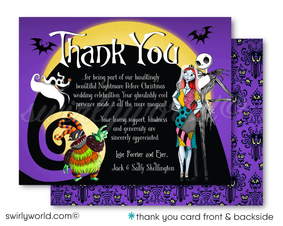 Jack and Sally Skellington Nightmare Before Christmas NBC Printed Wedding Invitations