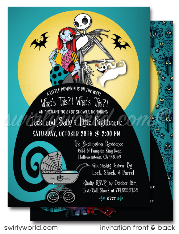 Nightmare Before Christmas NBC Jack & Sally Goth Halloween Baby Shower Digital Invitations and Thank You Cards