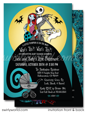 Halloween Goth Nightmare Before Christmas Jack & Sally Skellington NBC Baby Shower Invitations