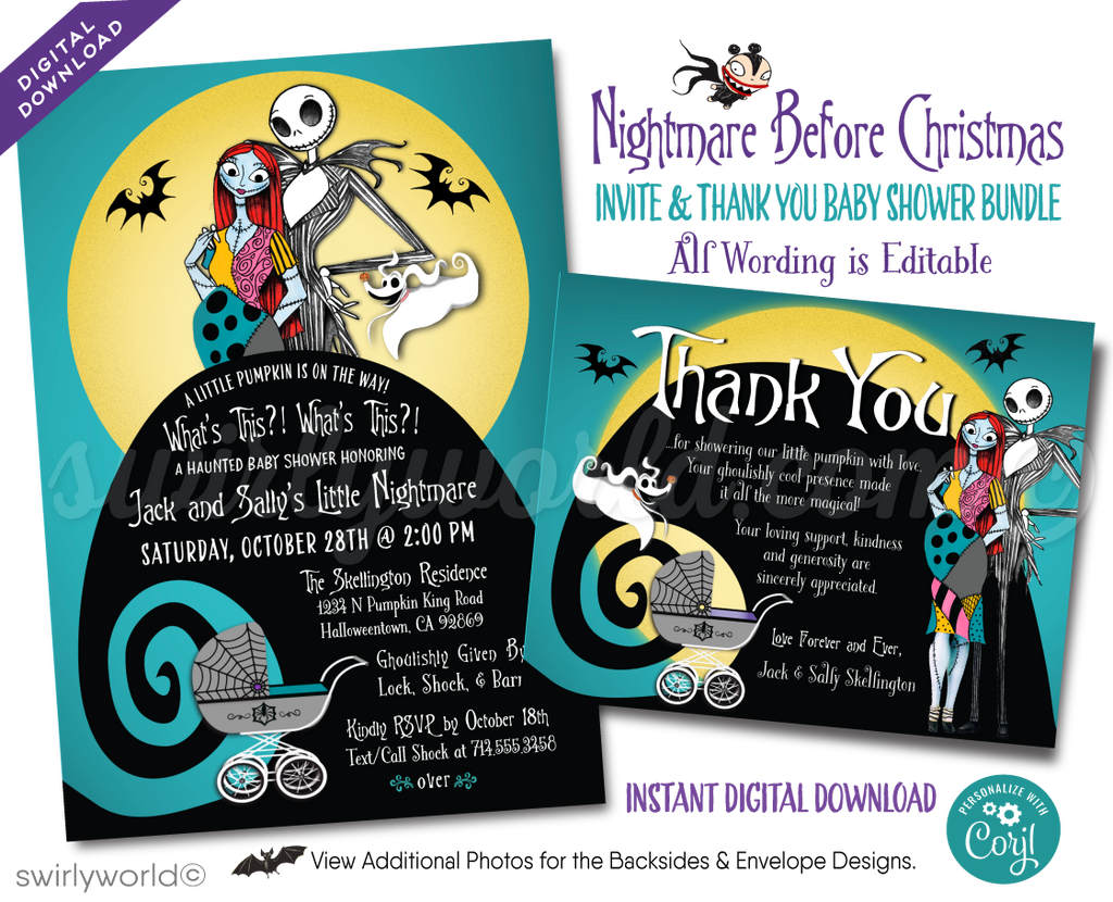 Nightmare Before Christmas Halloween Baby Shower Digital Download Bundle Set