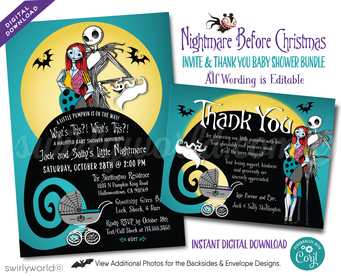 Nightmare Before Christmas Halloween Baby Shower Digital Download Bundle Set