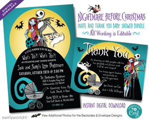 Nightmare Before Christmas NBC Jack & Sally Goth Halloween Baby Shower Digital Invitations and Thank You Cards
