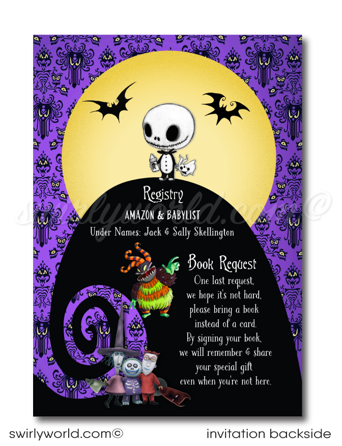 Halloween Jack and Sally Nightmare Before Christmas NBC Printed Goth Baby Shower Invites Book Request poem