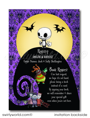Nightmare Before Christmas NBC characters Jack and Sally Skellington Couples Goth Baby Shower Invitation and matching Thank You Cards