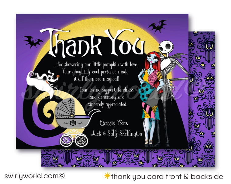 Nightmare Before Christmas "Little Pumpkin" Couples Baby Shower Goth Thank You Cards