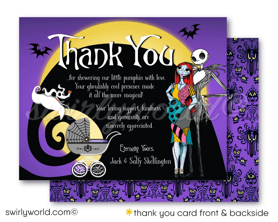 Nightmare Before Christmas "Little Pumpkin" Couples Baby Shower Goth Digital Thank You Cards