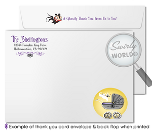 Nightmare Before Christmas NBC characters Jack and Sally Skellington Couples Goth Baby Shower Invitation and matching Thank You Card envelopes