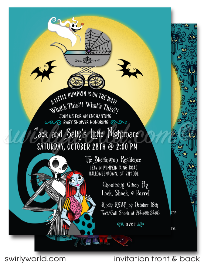 Halloween Goth Nightmare Before Christmas Jack & Sally Skellington NBC Baby Shower Invitations