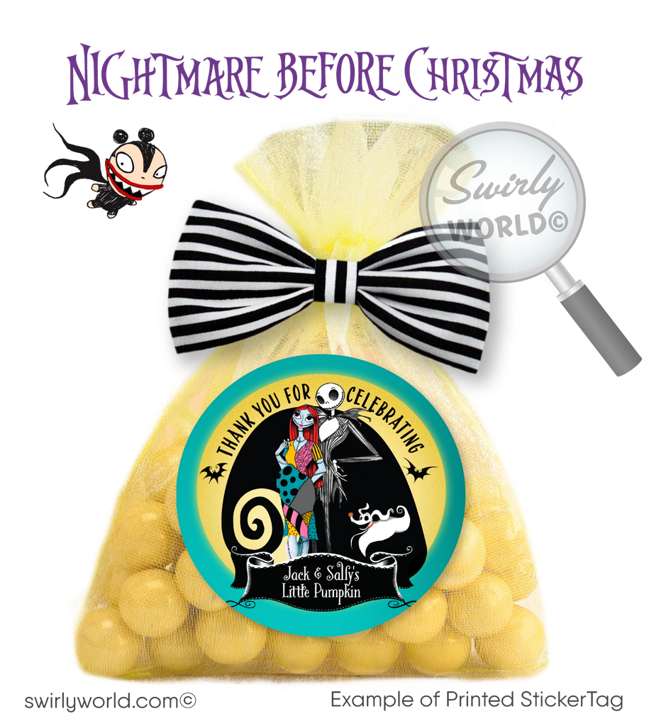 Nightmare Before Christmas Goth Baby Shower Jack and Pregnant Sally Printed Favor Tags