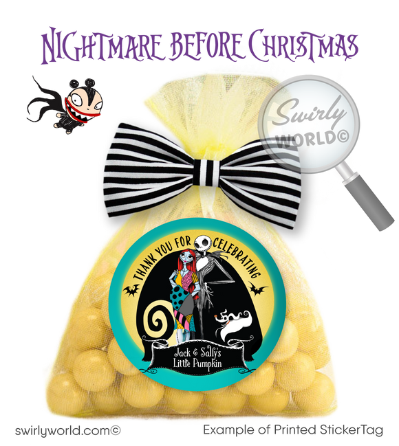 Nightmare Before Christmas Goth Baby Shower Jack and Pregnant Sally Printed Favor Tags