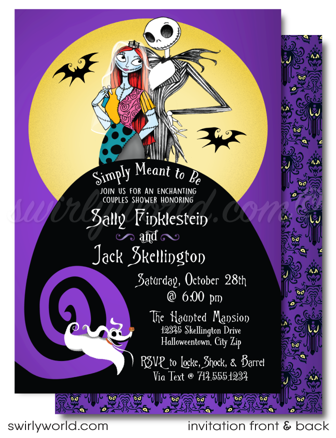 Nightmare Before Christmas NBC Jack and Sally Skellington Couples Bridal Shower Invitations