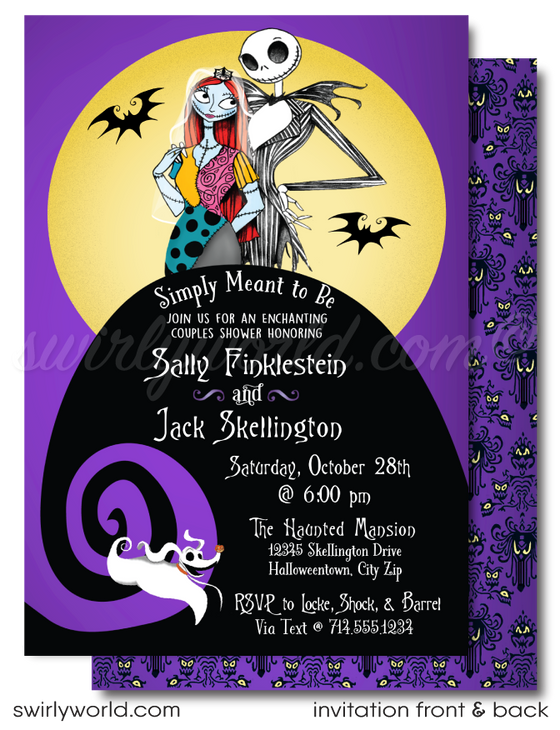 Nightmare Before Christmas NBC Jack and Sally Skellington Couples Bridal Shower Invitations