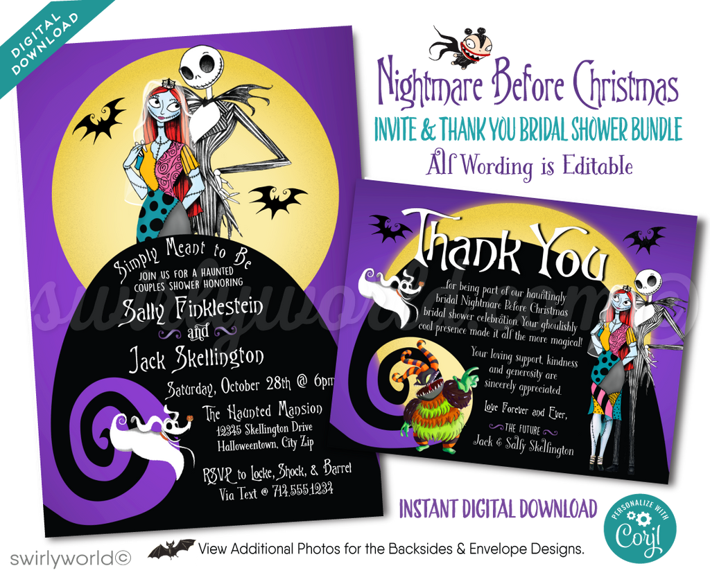 Nightmare Before Christmas Jack and Sally Couples' Bridal Shower Invitation Digital Download