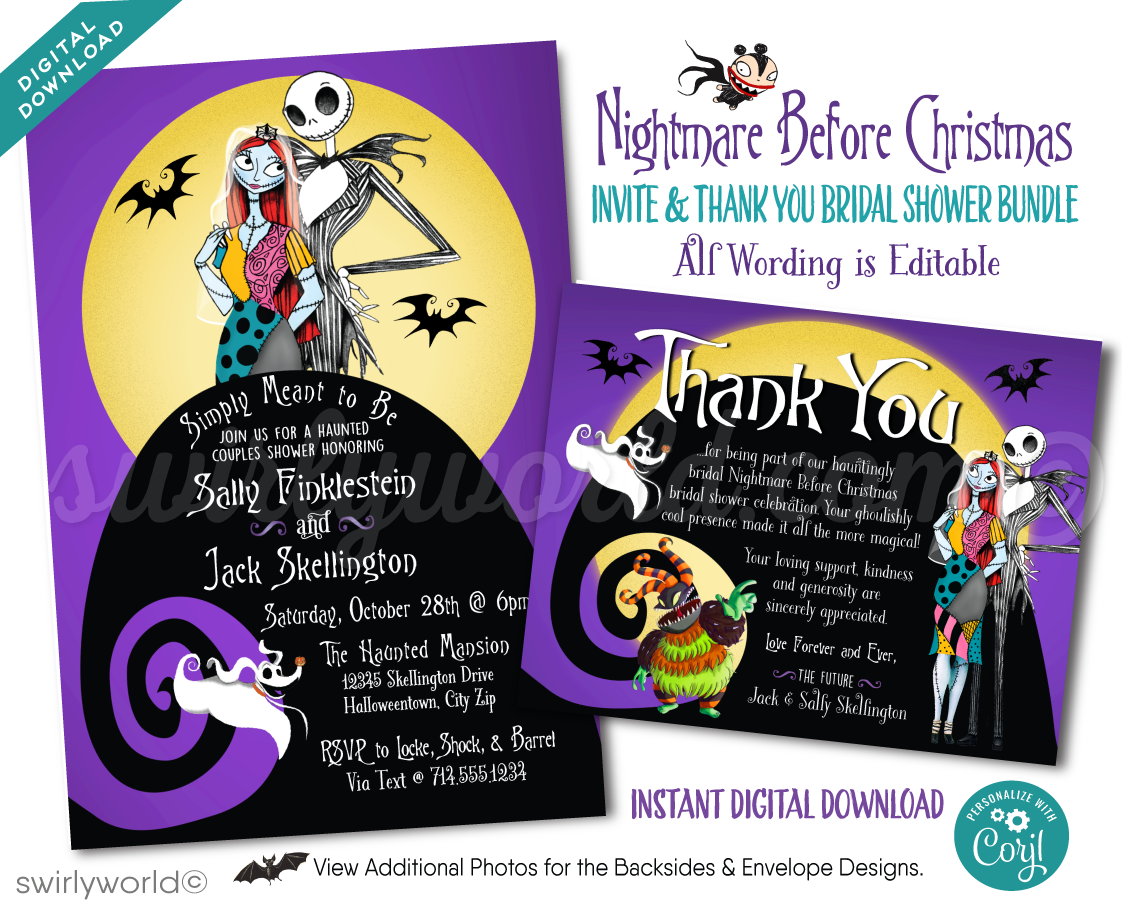 Nightmare Before Christmas Jack and Sally Couples' Bridal Shower Invitation Digital Download