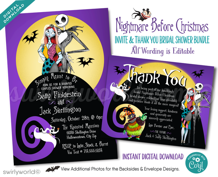 Nightmare Before Christmas Jack and Sally Couples' Bridal Shower Invitation Digital Download