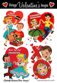 Mid Century Valentine Image - Swirly-World-Design Vintage Art