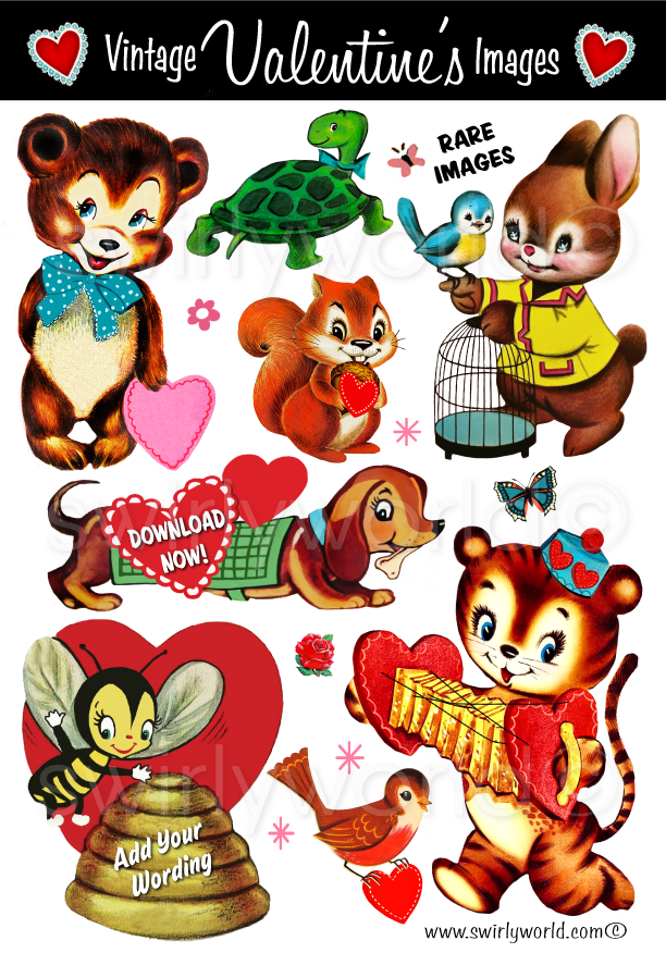 Mid Century Valentine Images - Swirly-World-Design Collection