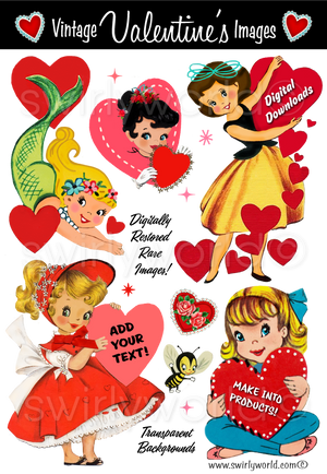 RARE 1950s-1960s Vintage Kitschy MCM Mid-Century Style Valentine's Day Image Collection