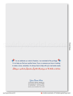 Customizable Realtor 4th of July Independence Day Greeting Cards with Patriotic Mid-Century House