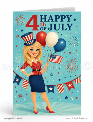 Whimsical Happy 4th of July Cards – Retro Patriotic Independence Day Greetings