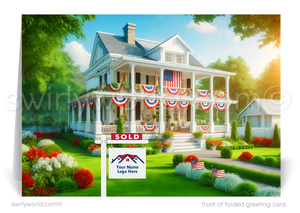 Customizable Realtor 4th of July Independence Day Greeting Cards with Southern Patriotic Home